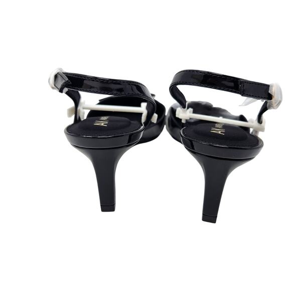 Anne Klein Black Patent Leather Slingback Bernette Bow Pump Sandals Size 7.5M - Picture 10 of 12